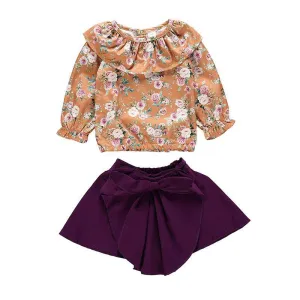 2 Pcs Set Baby Girl Ruffle Design Floral Print Tops And Skirts