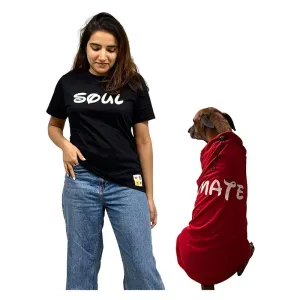 A a Pets' Graphic Printed T-Shirt for Human 'Soul/Black' & Pets 'Mate/Red' - Combo