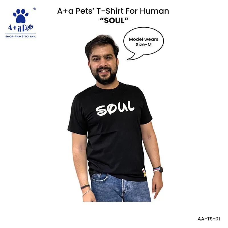 A a Pets' Graphic Printed T-Shirt for Human 'Soul/Black' & Pets 'Mate/Red' - Combo