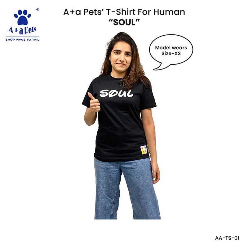 A a Pets' Graphic Printed T-Shirt for Human 'Soul/Black' & Pets 'Mate/Red' - Combo
