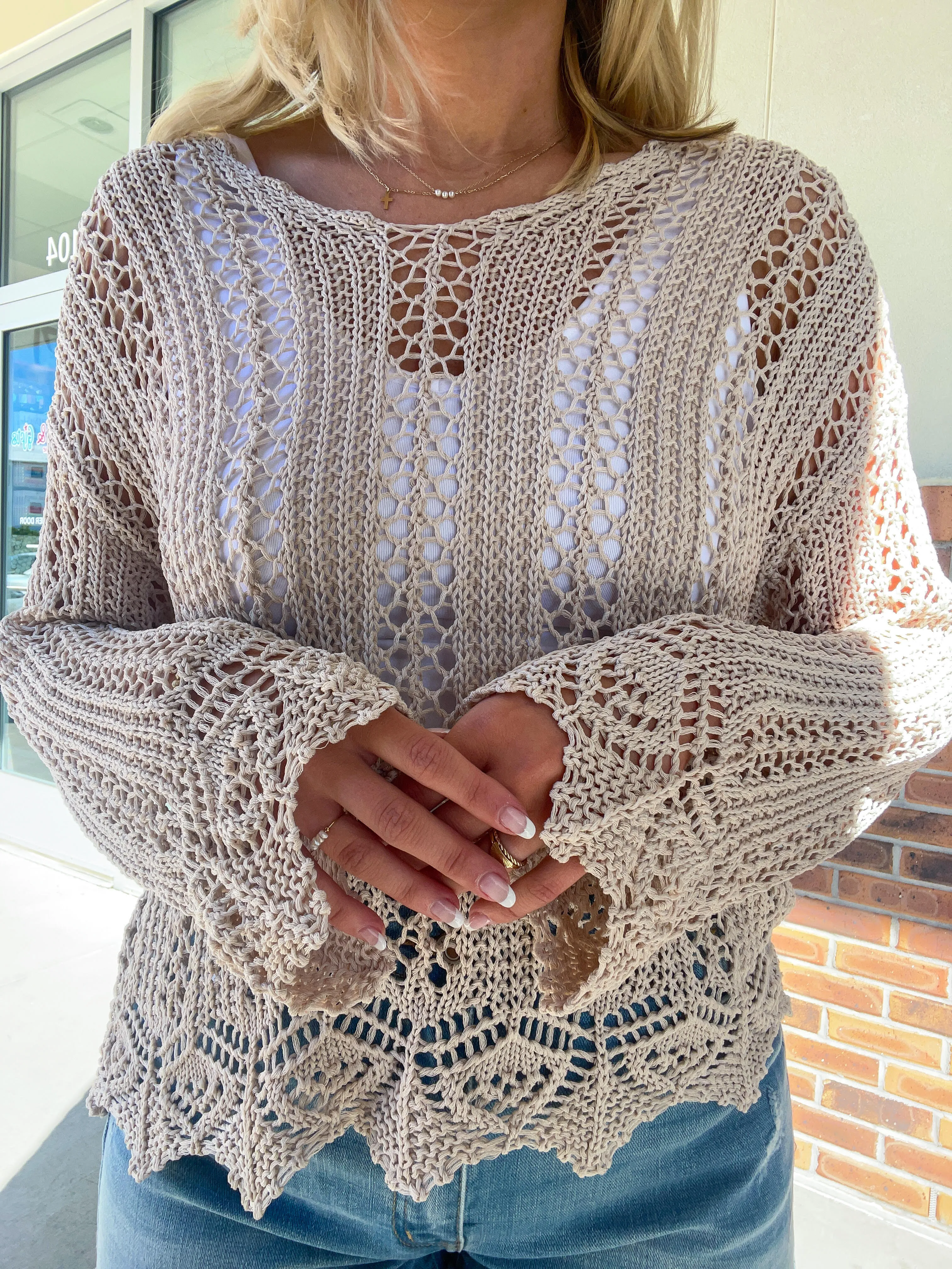 Alexandria Scalloped Hem Open Knit Top