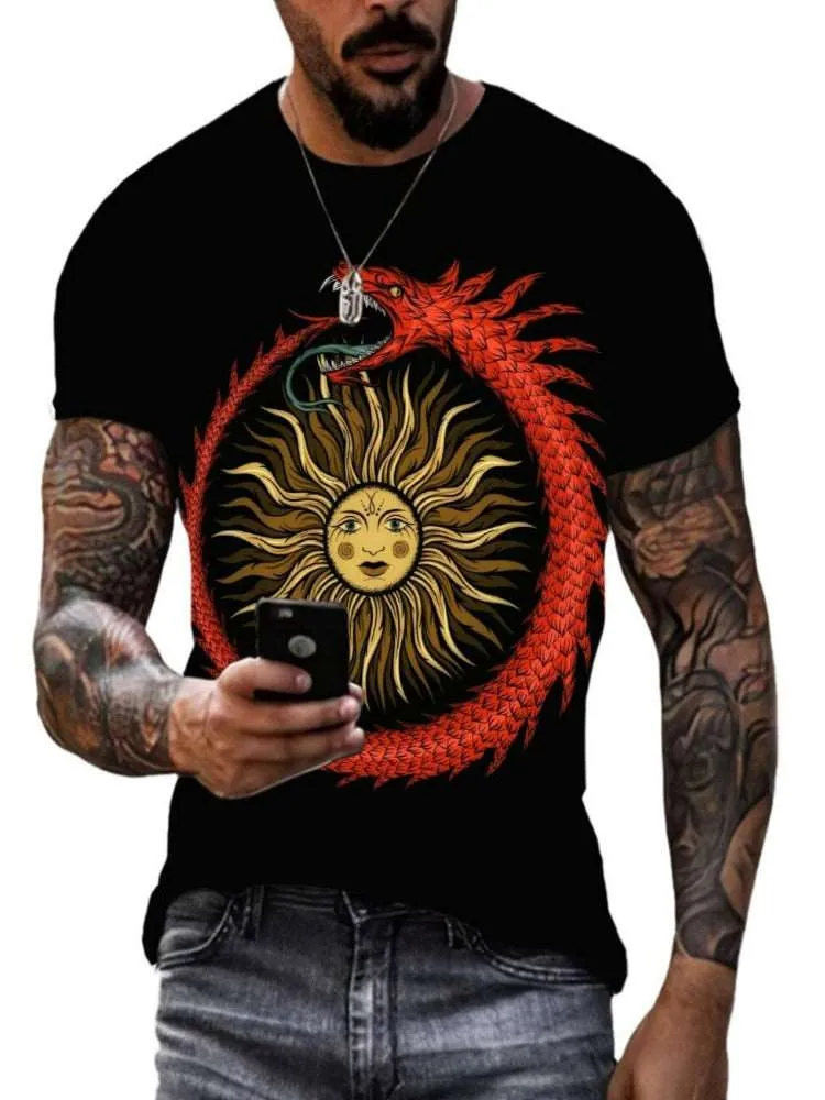 Animal Python Pattern 3D Printed Summer Men's T-shirt - Hip Hop Alternative Personality, Quick-drying, Loose Crewneck Short Sleeve