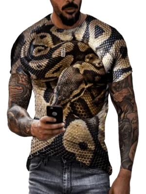 Animal Python Pattern 3D Printed Summer Men's T-shirt - Hip Hop Alternative Personality, Quick-drying, Loose Crewneck Short Sleeve