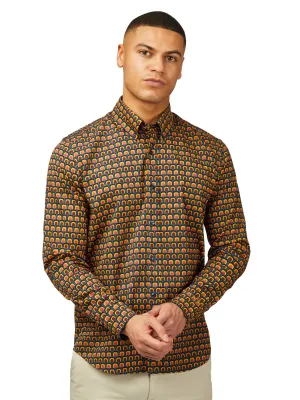 Ben Sherman Retro Print Long Sleeve Shirt - Wine