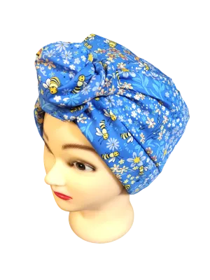 BETTY BOO WIRED TURBAN WRAP | Poplin Bees & Flowers | Blue