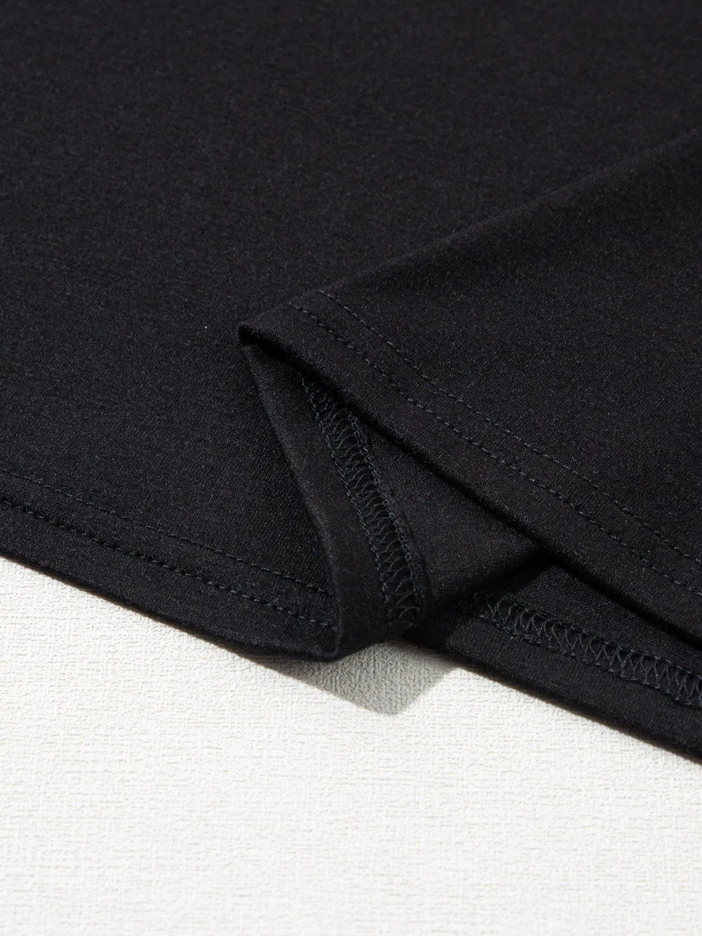 Black Round Neck Rolled Sleeve Plus Size T-shirt