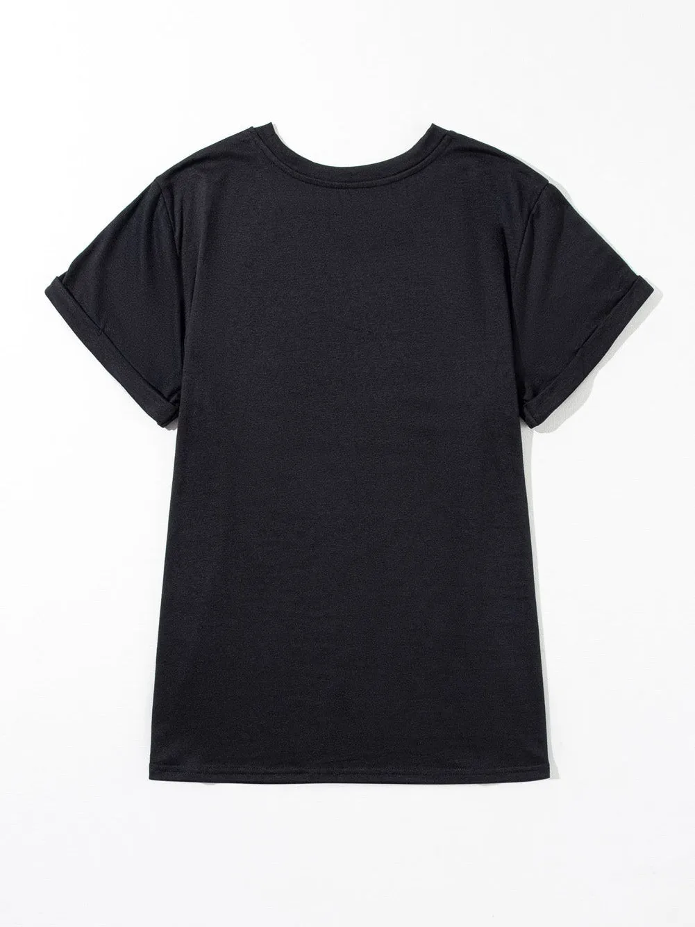 Black Round Neck Rolled Sleeve Plus Size T-shirt