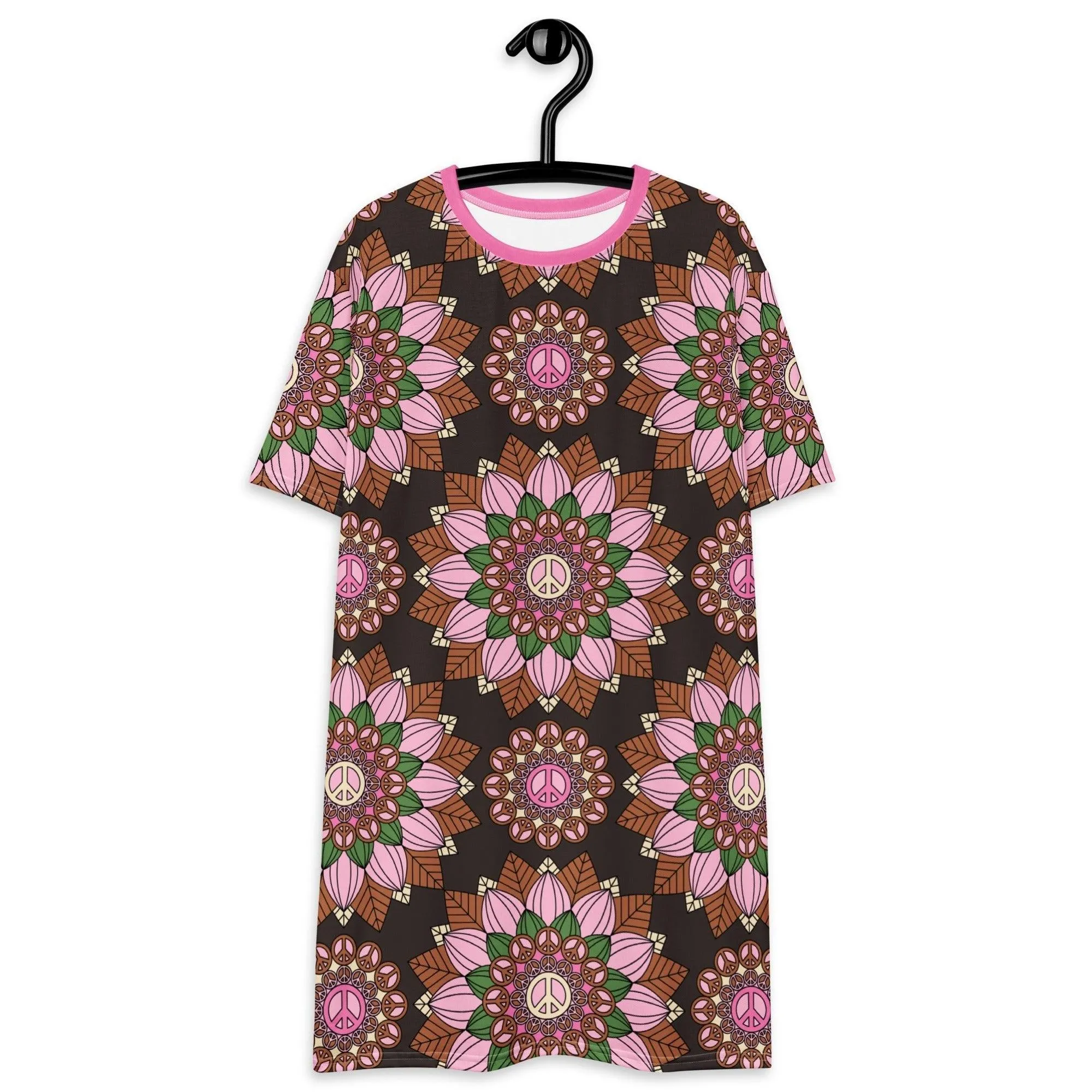 BLOOM WITH PEACE pink brown - T-shirt dress
