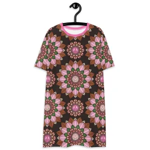 BLOOM WITH PEACE pink brown - T-shirt dress