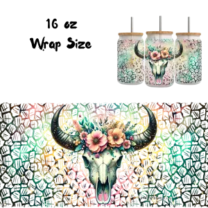 Boho Cow skull UV DTF 16 oz Wrap