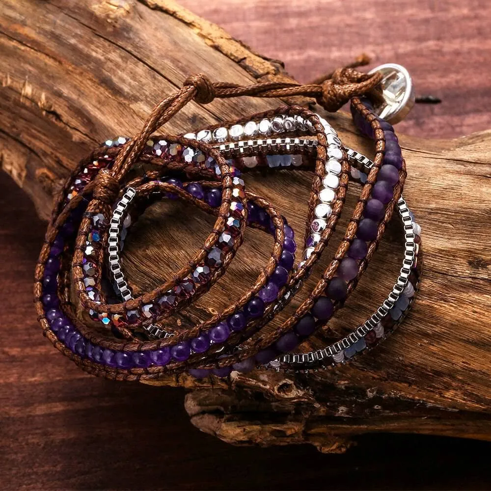 Boho Natural Stone Beadwork 5 Wraps Stainless Steel