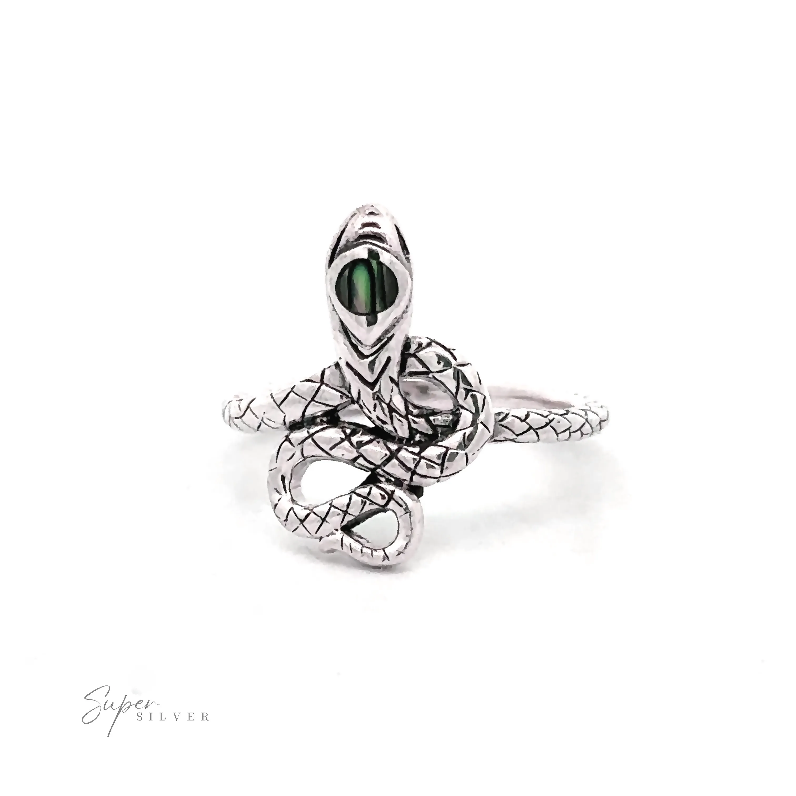 Coiled Snake Ring with Inlaid Stone