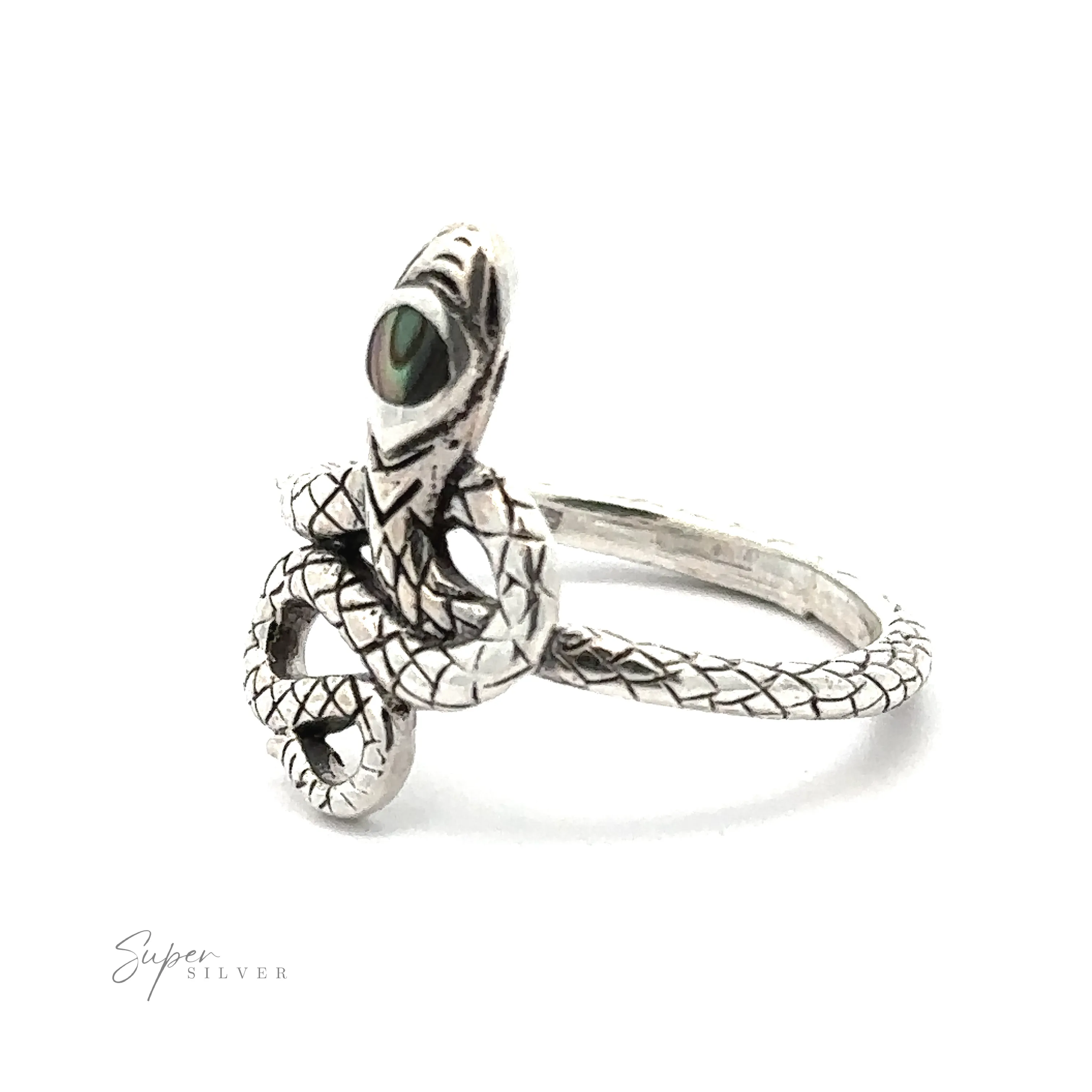 Coiled Snake Ring with Inlaid Stone