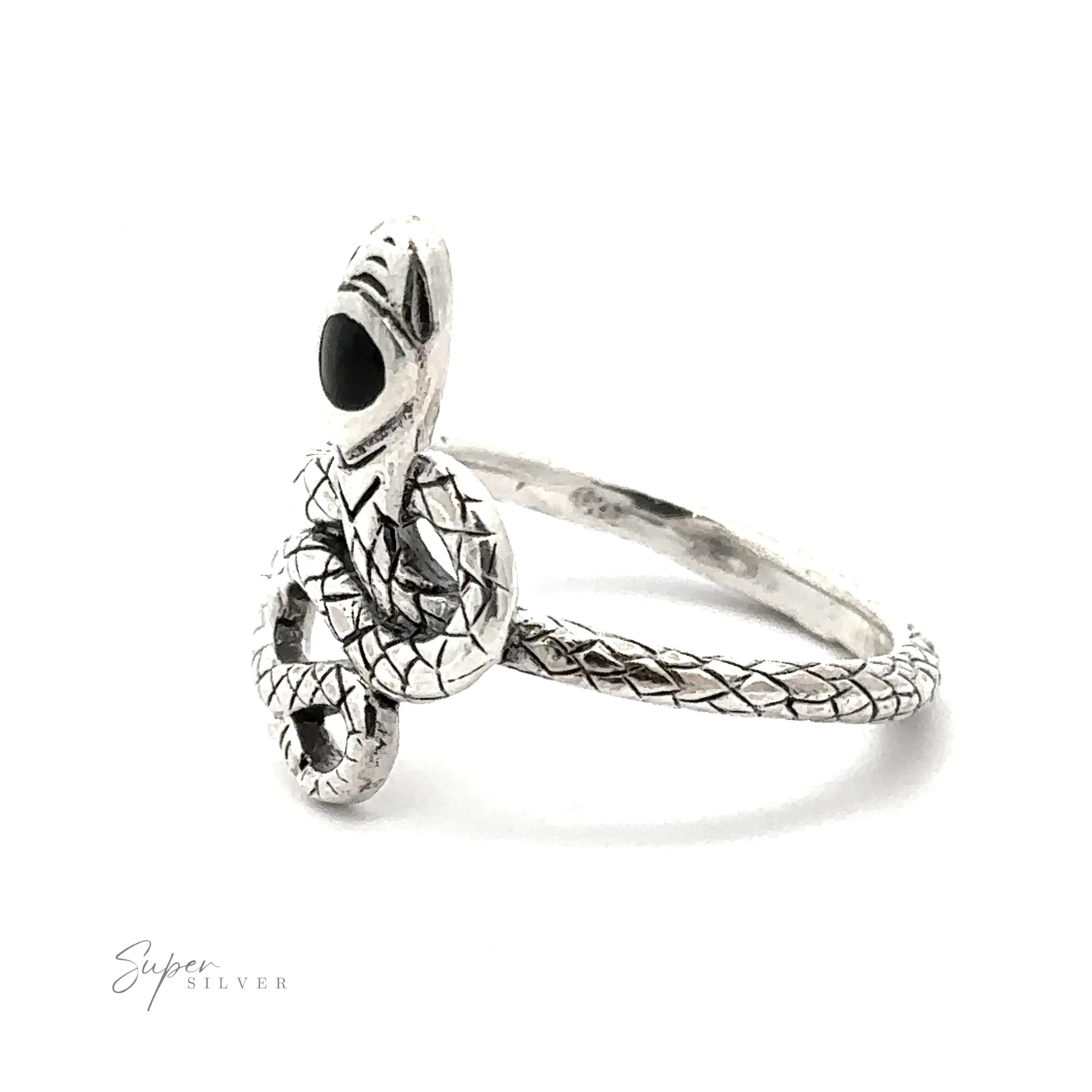Coiled Snake Ring with Inlaid Stone