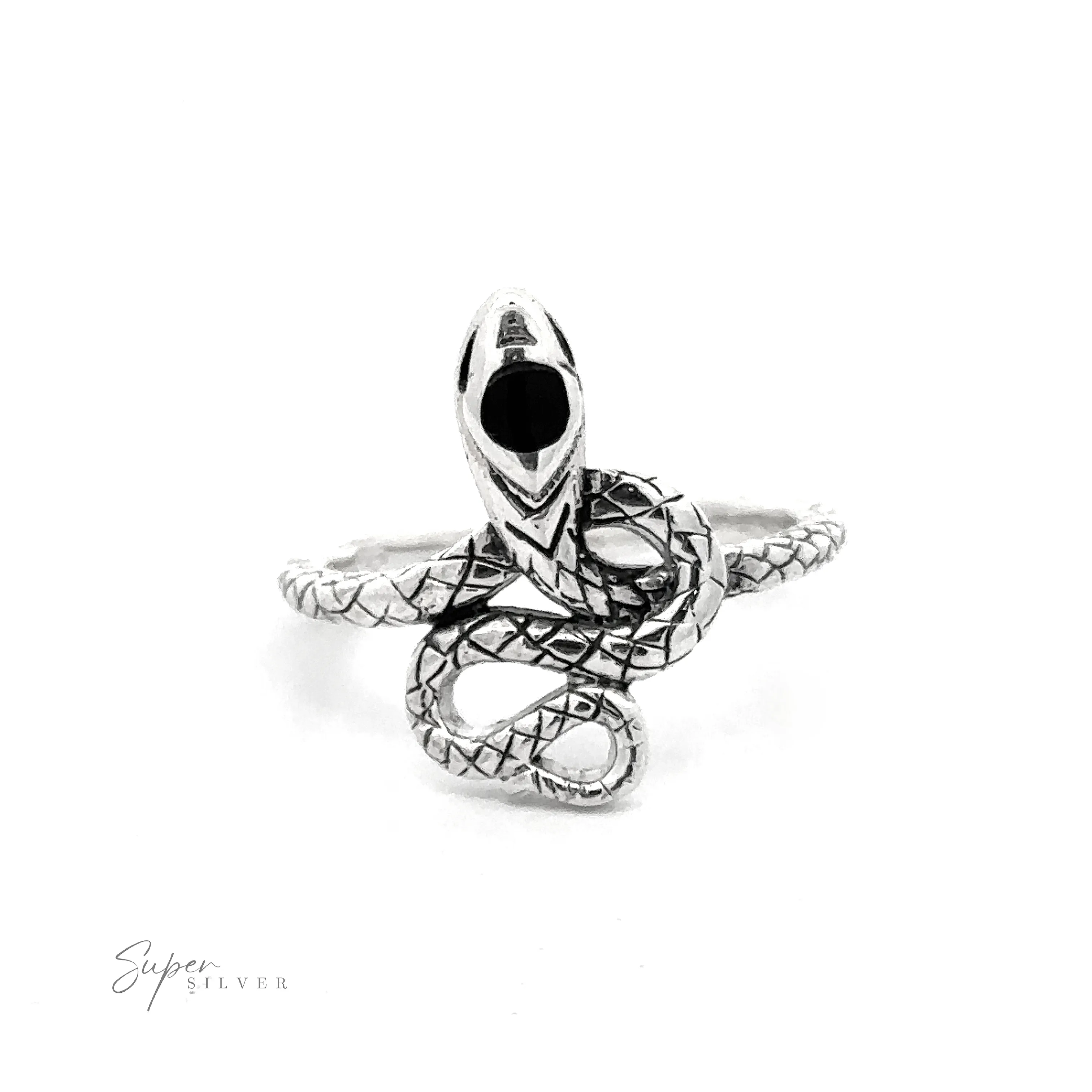 Coiled Snake Ring with Inlaid Stone