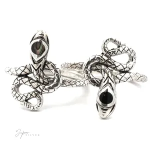 Coiled Snake Ring with Inlaid Stone