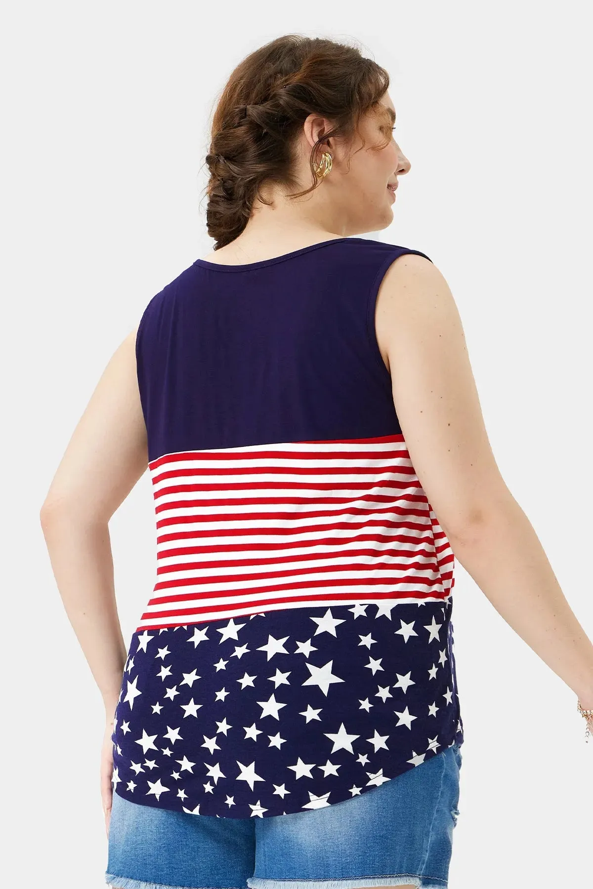 Colorblock Americal Flag Patterned V Neck Tank