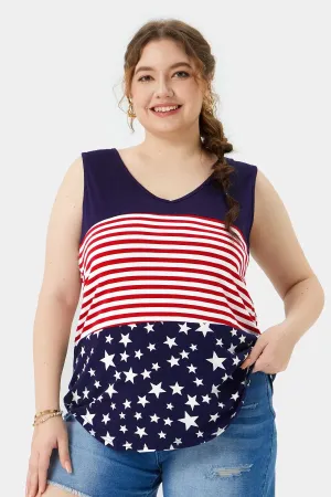 Colorblock Americal Flag Patterned V Neck Tank