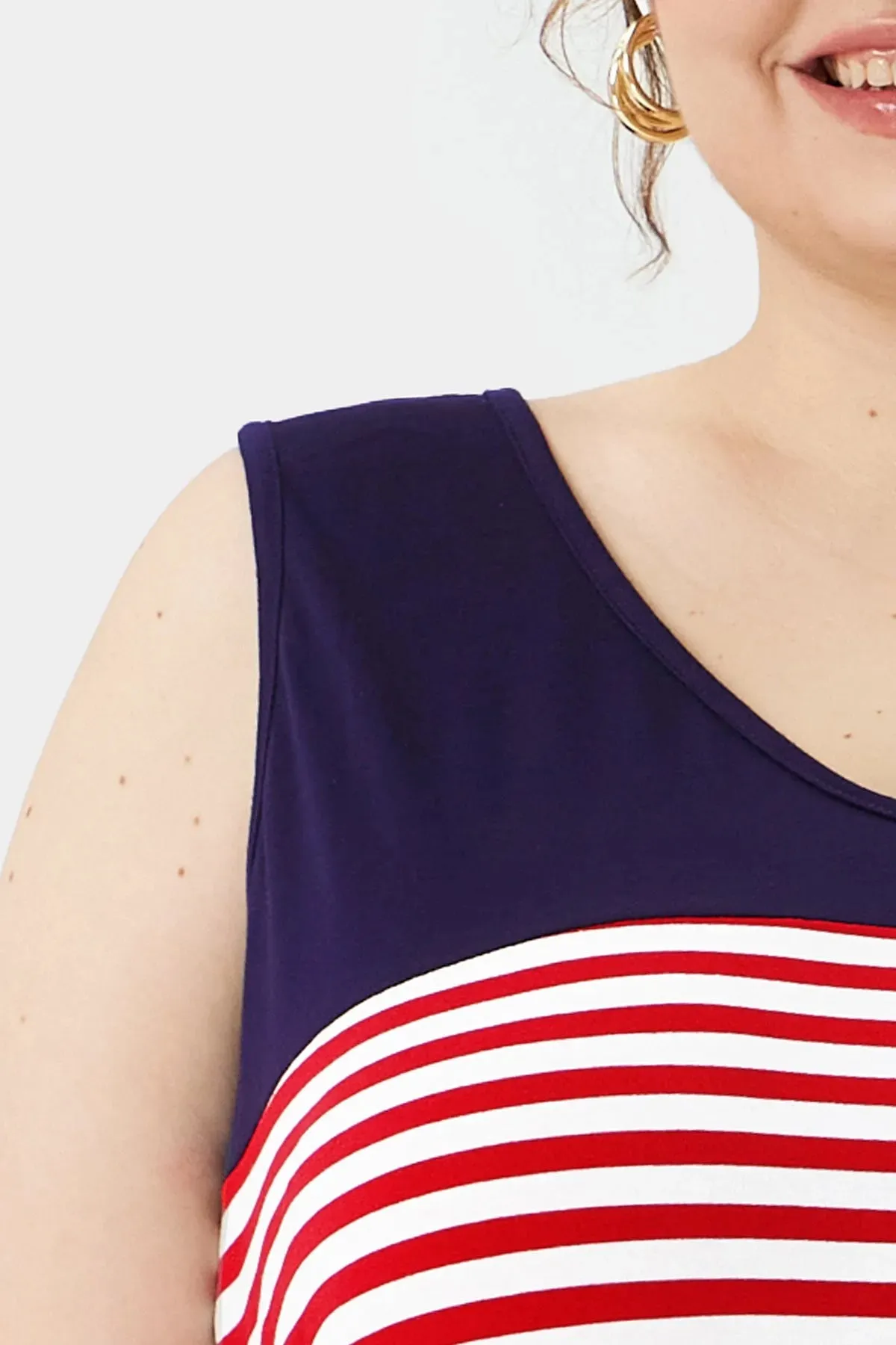 Colorblock Americal Flag Patterned V Neck Tank