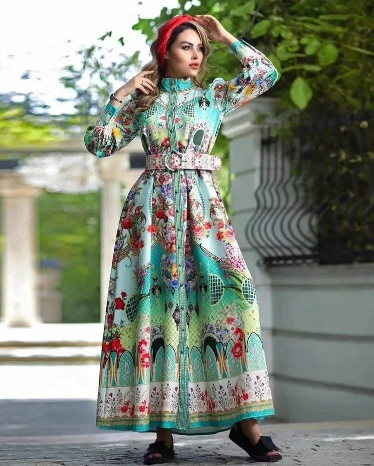 Colorful belted maxi dress