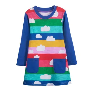Colorful Cartoon Print Kids Girls Preppy Style Dresses