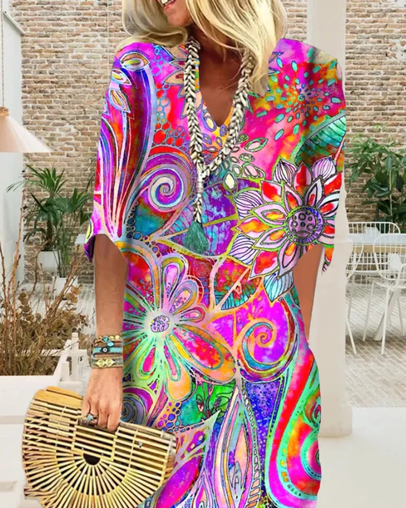 Colorful Floral Print Dress