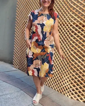 Colorful floral print raglan pocket dress