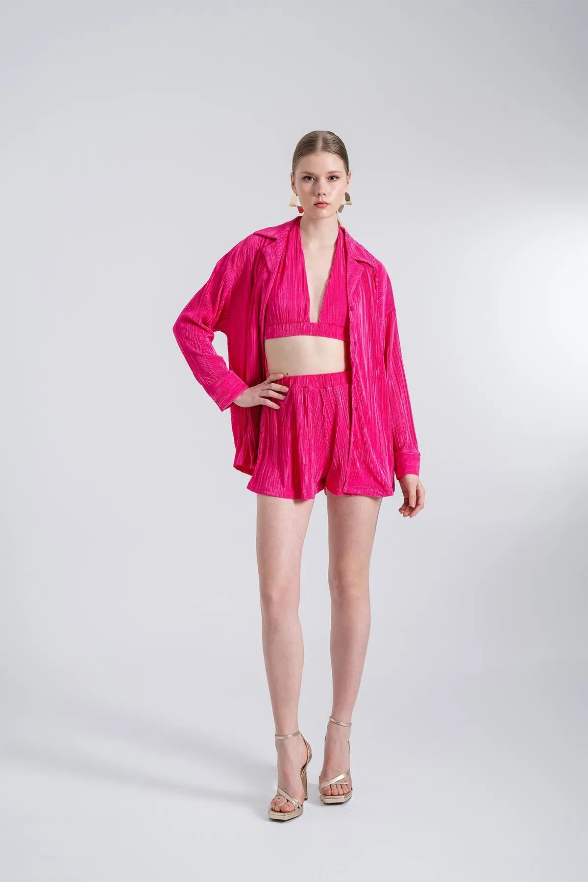 Comfy Elastic Waist Shorts Pink