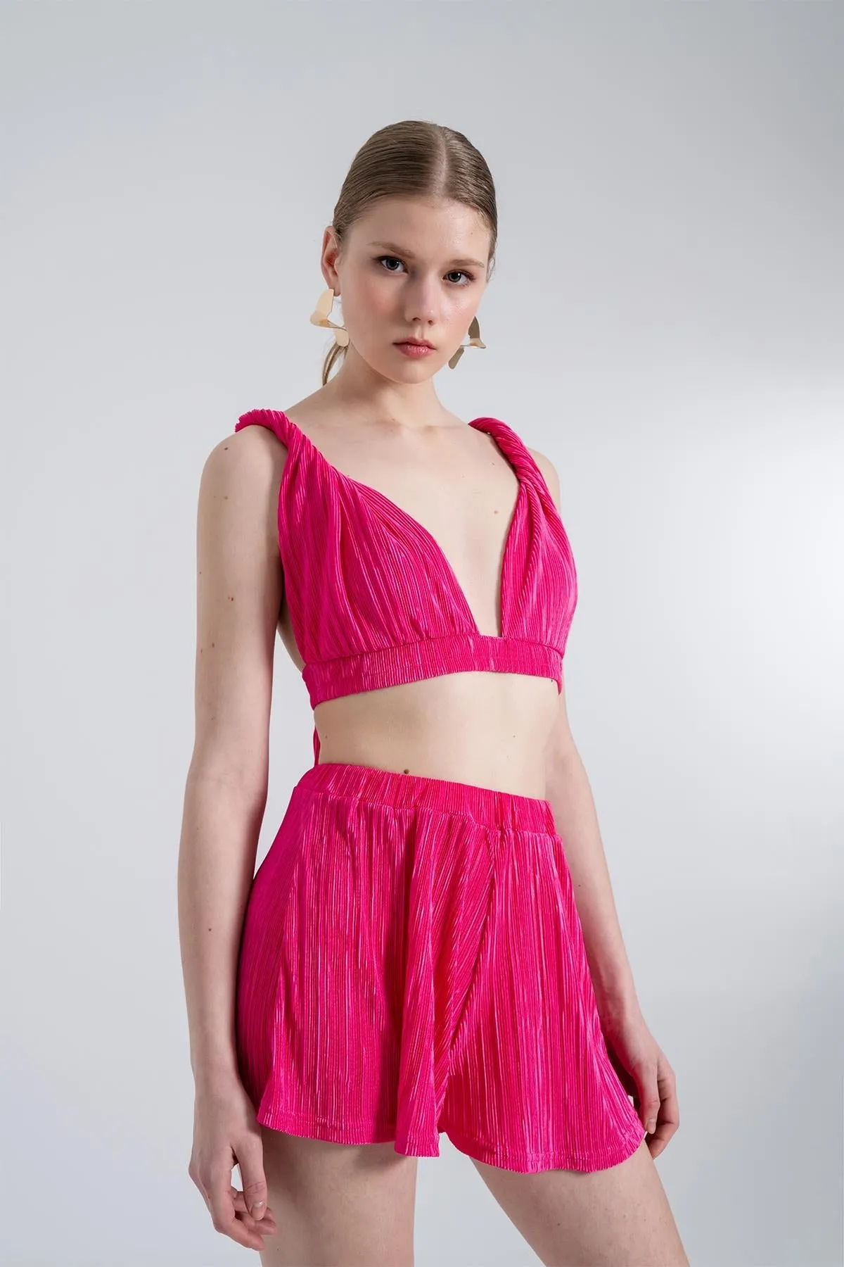 Comfy Elastic Waist Shorts Pink