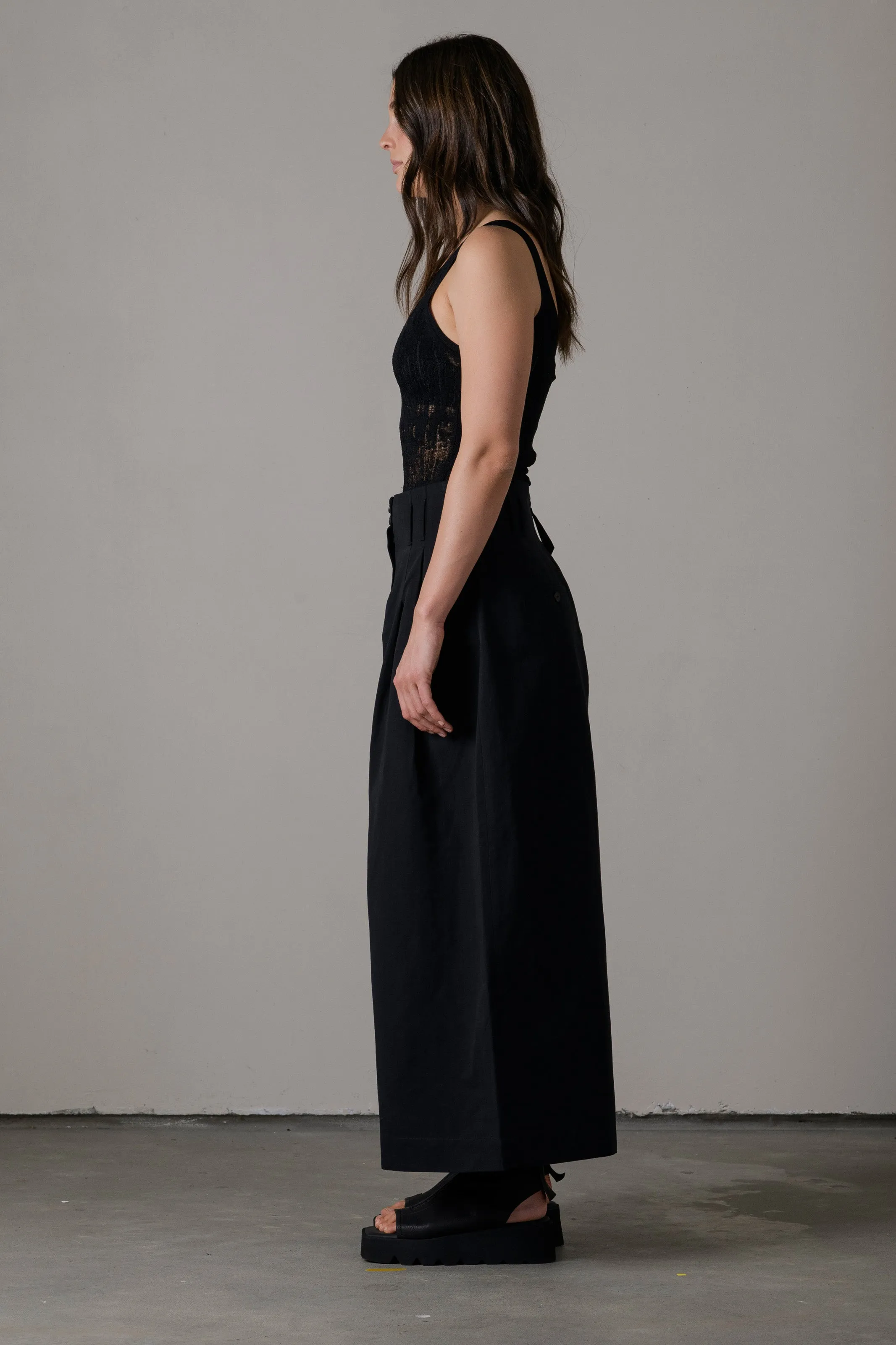 Cotton Linen High Waist Pants Black