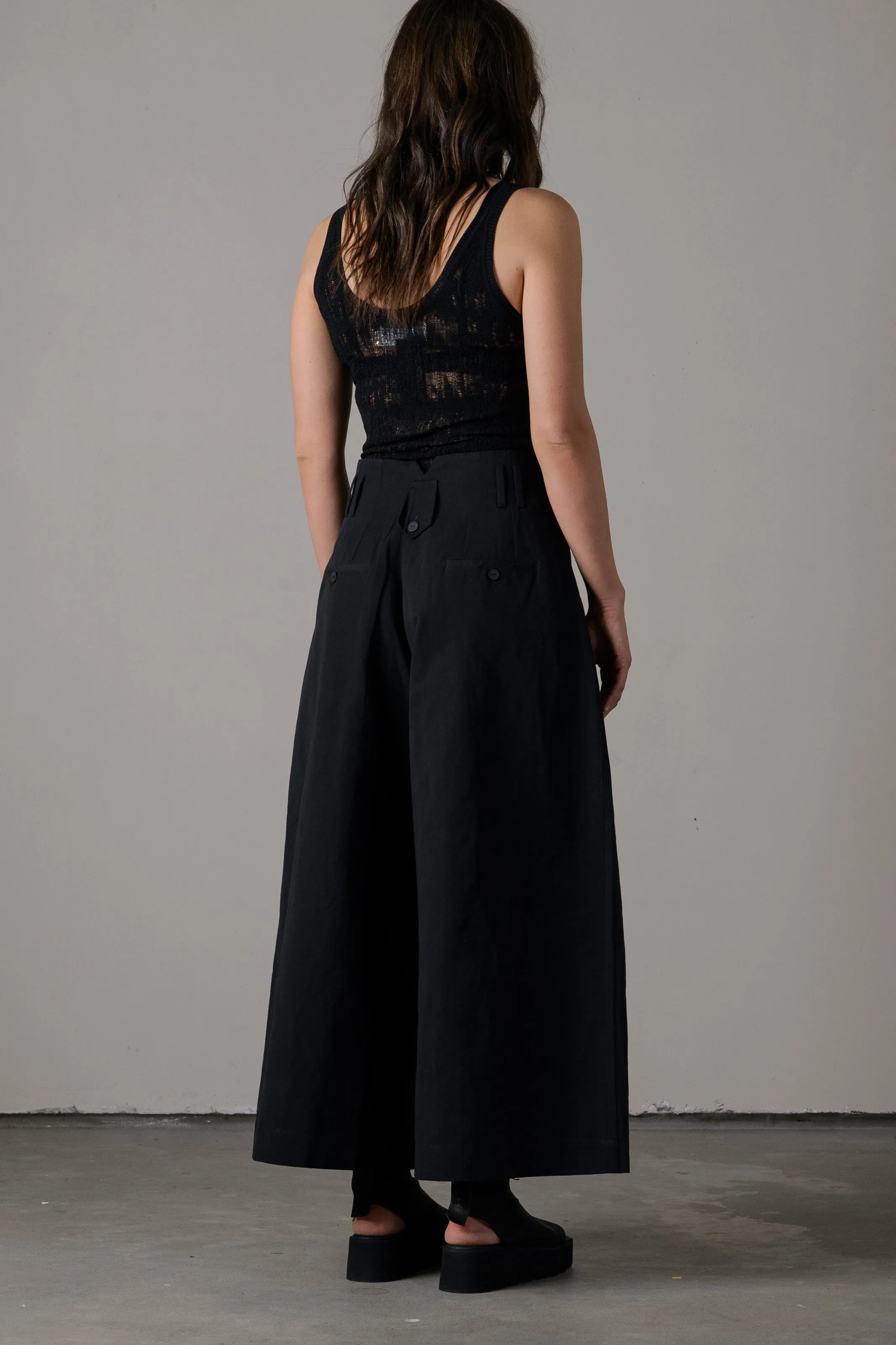 Cotton Linen High Waist Pants Black