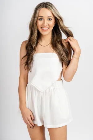Cropped gauze top off white