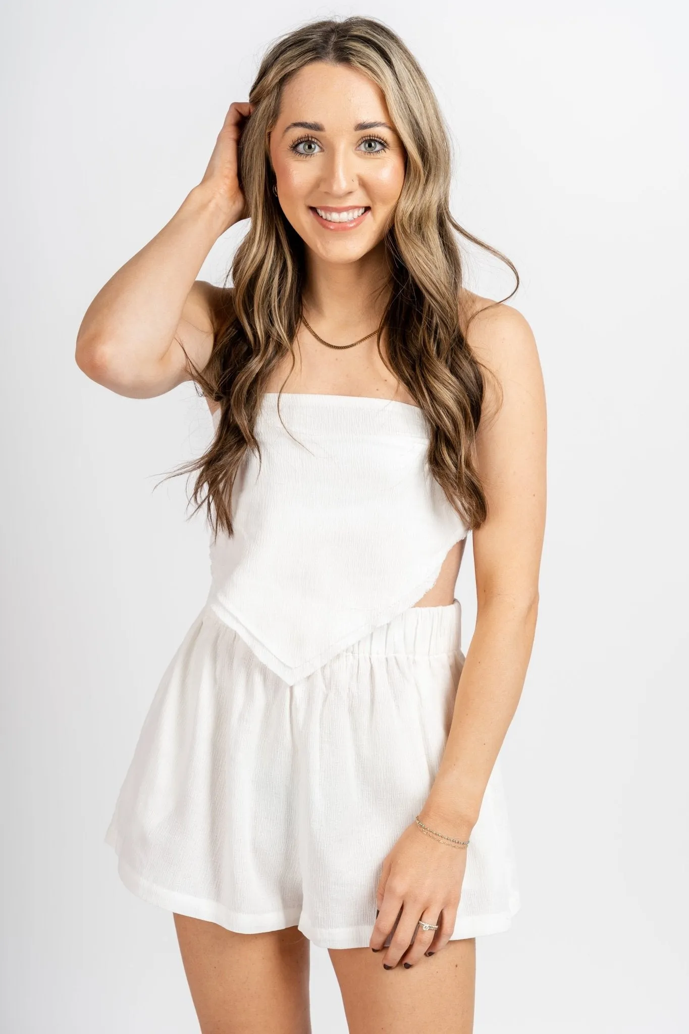 Cropped gauze top off white