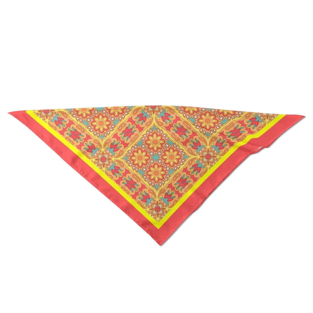 Elegant Scarf, Orange Pink Floral Square Scarf, 70s Style Scarf, Retro Bandana, Designer Scarf, Imitation Silk Scarf