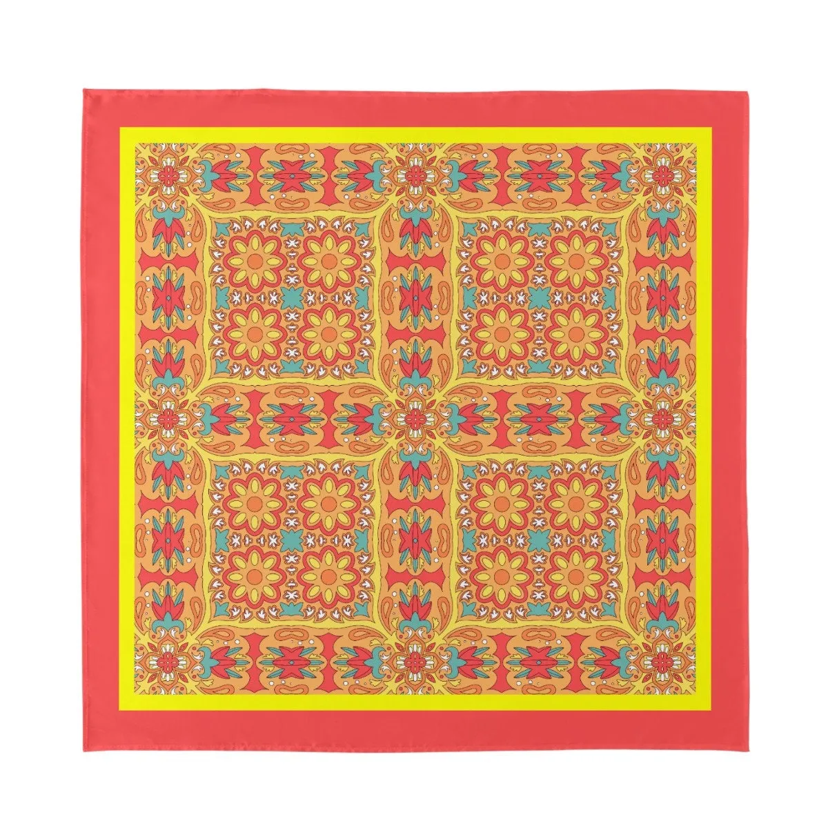 Elegant Scarf, Orange Pink Floral Square Scarf, 70s Style Scarf, Retro Bandana, Designer Scarf, Imitation Silk Scarf