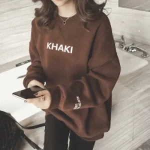 Elegant Thick Printed Trendy Mid-Length Round-Neck Long Sleeved Alphabets Loose Sweatshirt Women Outerwear