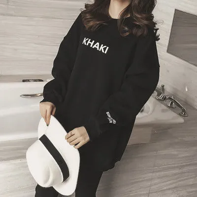 Elegant Thick Printed Trendy Mid-Length Round-Neck Long Sleeved Alphabets Loose Sweatshirt Women Outerwear