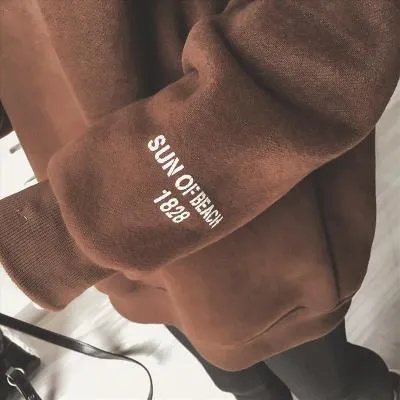 Elegant Thick Printed Trendy Mid-Length Round-Neck Long Sleeved Alphabets Loose Sweatshirt Women Outerwear