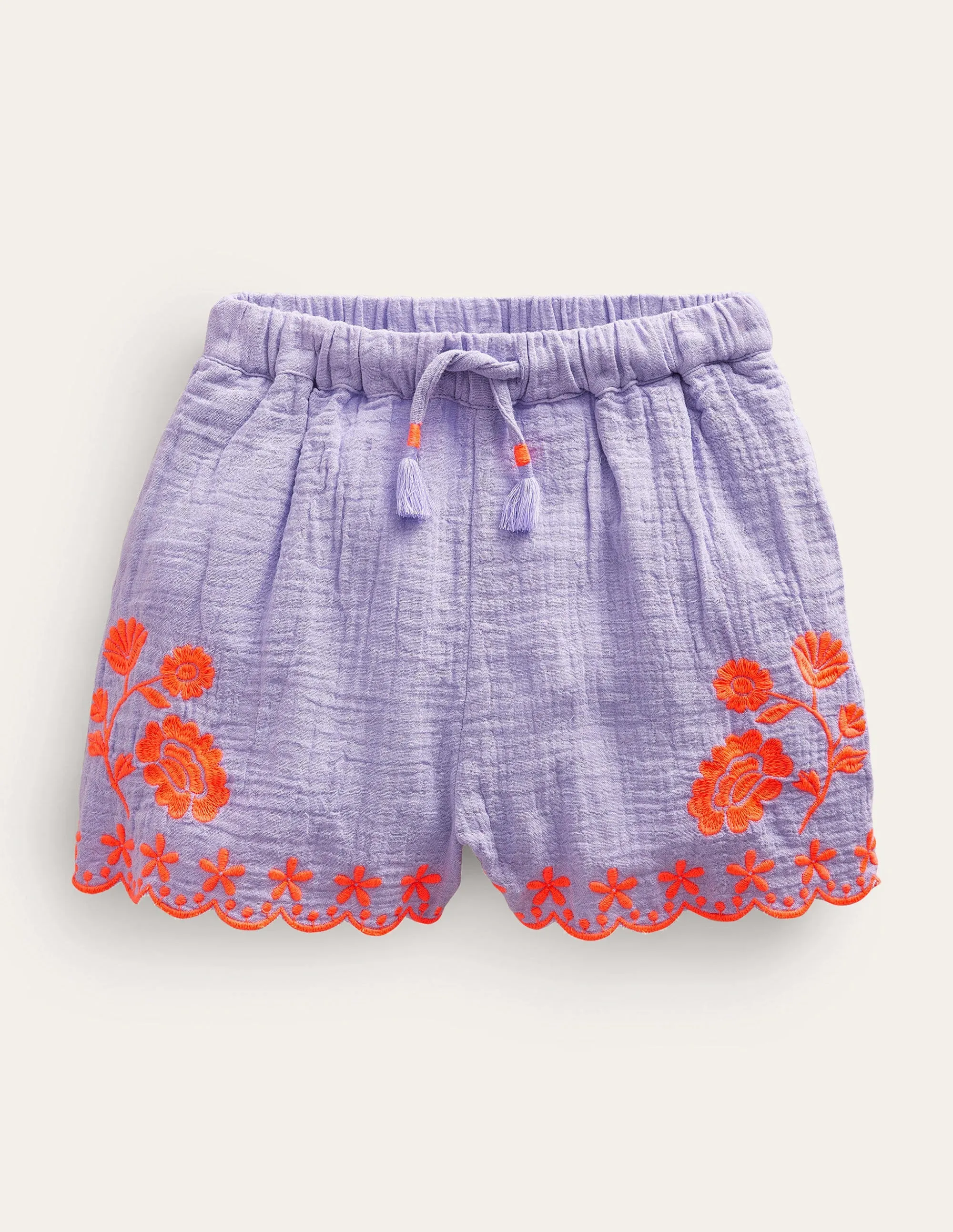 Embroidered Hem Shorts-Pretty Lavender