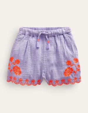 Embroidered Hem Shorts-Pretty Lavender