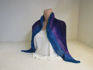Handcrafted Shawl Purple Violet Teal Lots of Texture 100% Merino Female Adult -- New