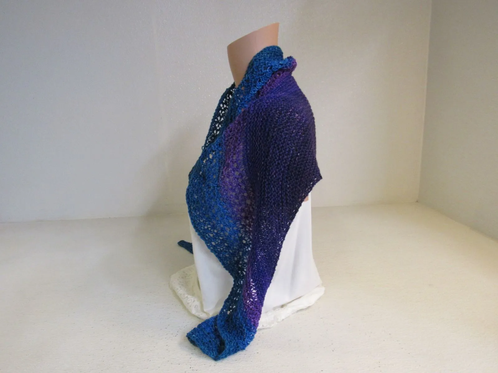 Handcrafted Shawl Purple Violet Teal Lots of Texture 100% Merino Female Adult -- New