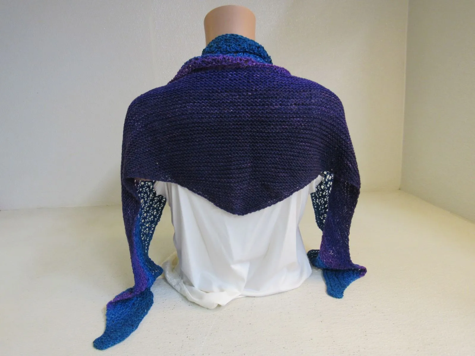 Handcrafted Shawl Purple Violet Teal Lots of Texture 100% Merino Female Adult -- New
