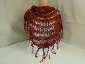 Handcrafted Shawl Wrap Burgundy Hand Spun Merino Wool Silk Mix Female Adult -- New No Tags