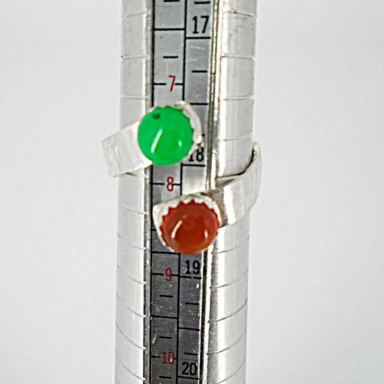 Handmade Hammered .925 Sterling Silver Bypass Chakra Ring – Sacral & Heart Cabochons