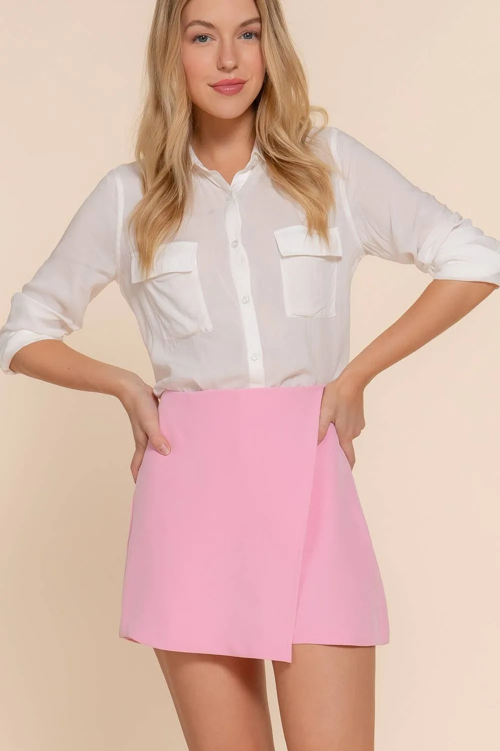 High Waist Front Slit Closure Mini Skort