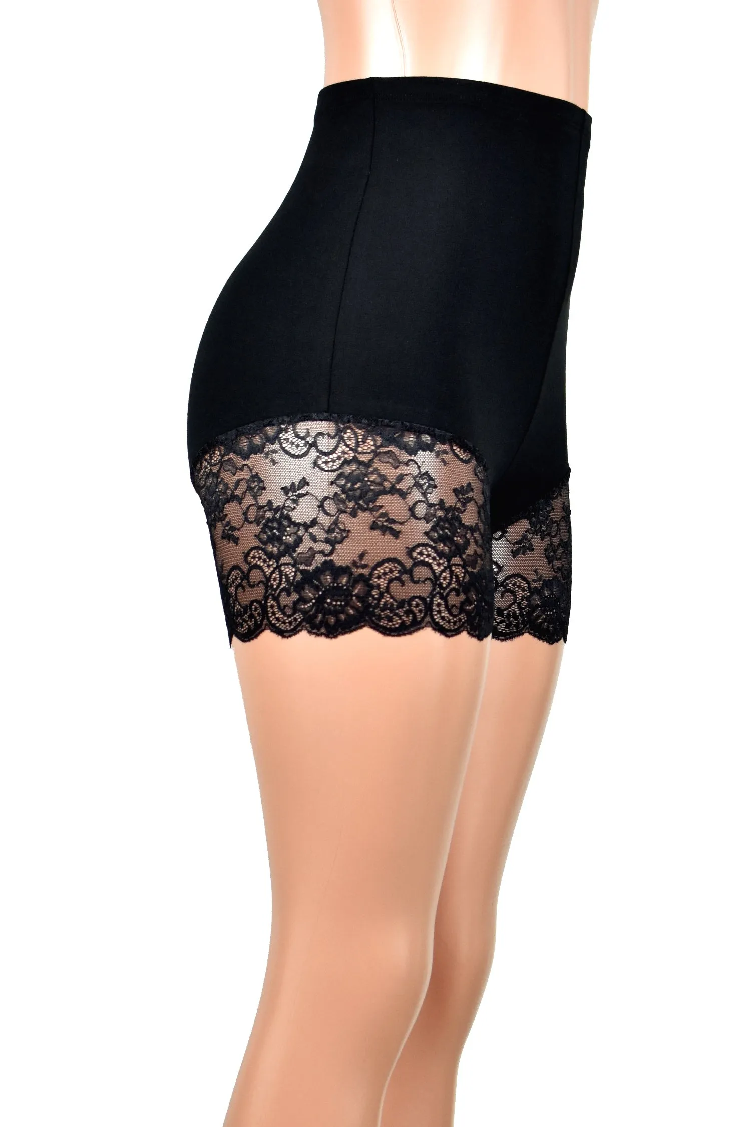 High-Waisted Black Lace Leg Shorts (3.5" inseam)