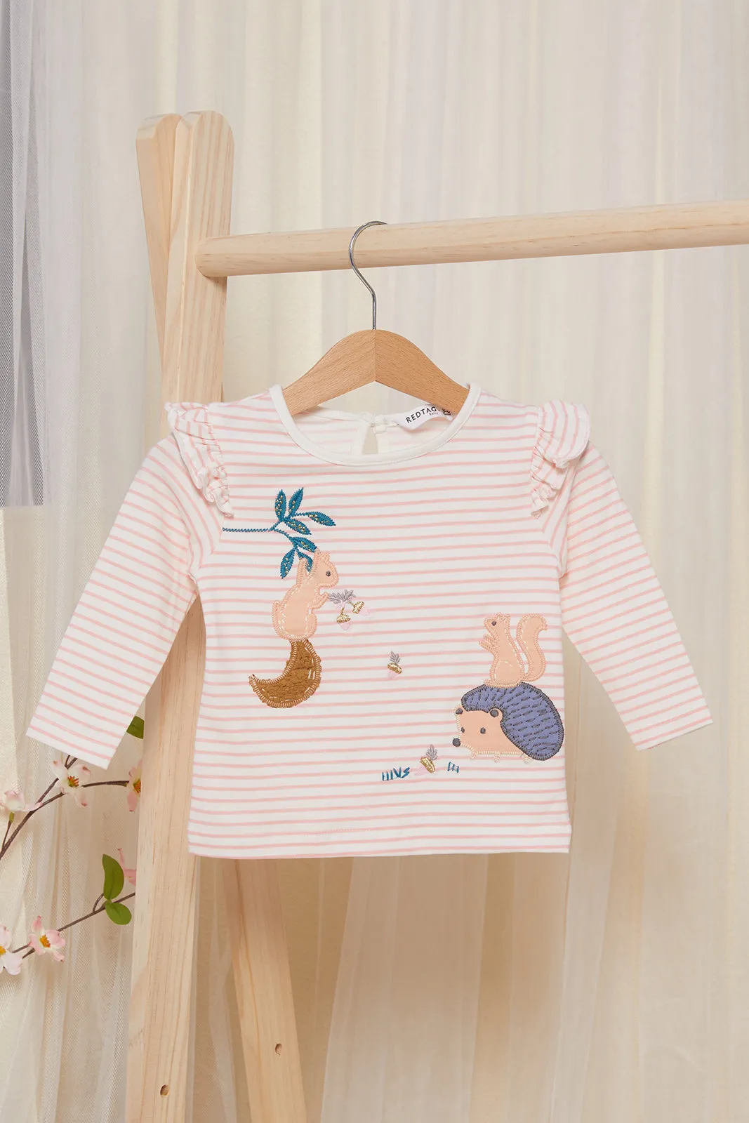 Infant Girls Pink Stripes Applique T-shirt