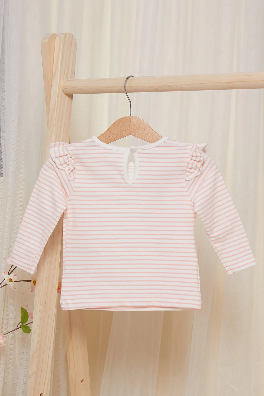 Infant Girls Pink Stripes Applique T-shirt