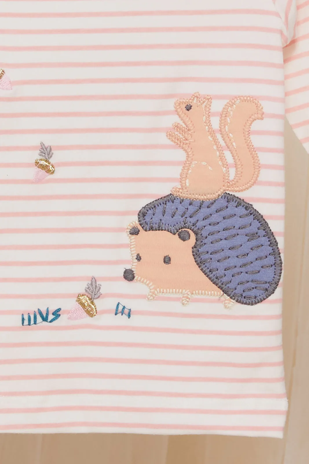 Infant Girls Pink Stripes Applique T-shirt